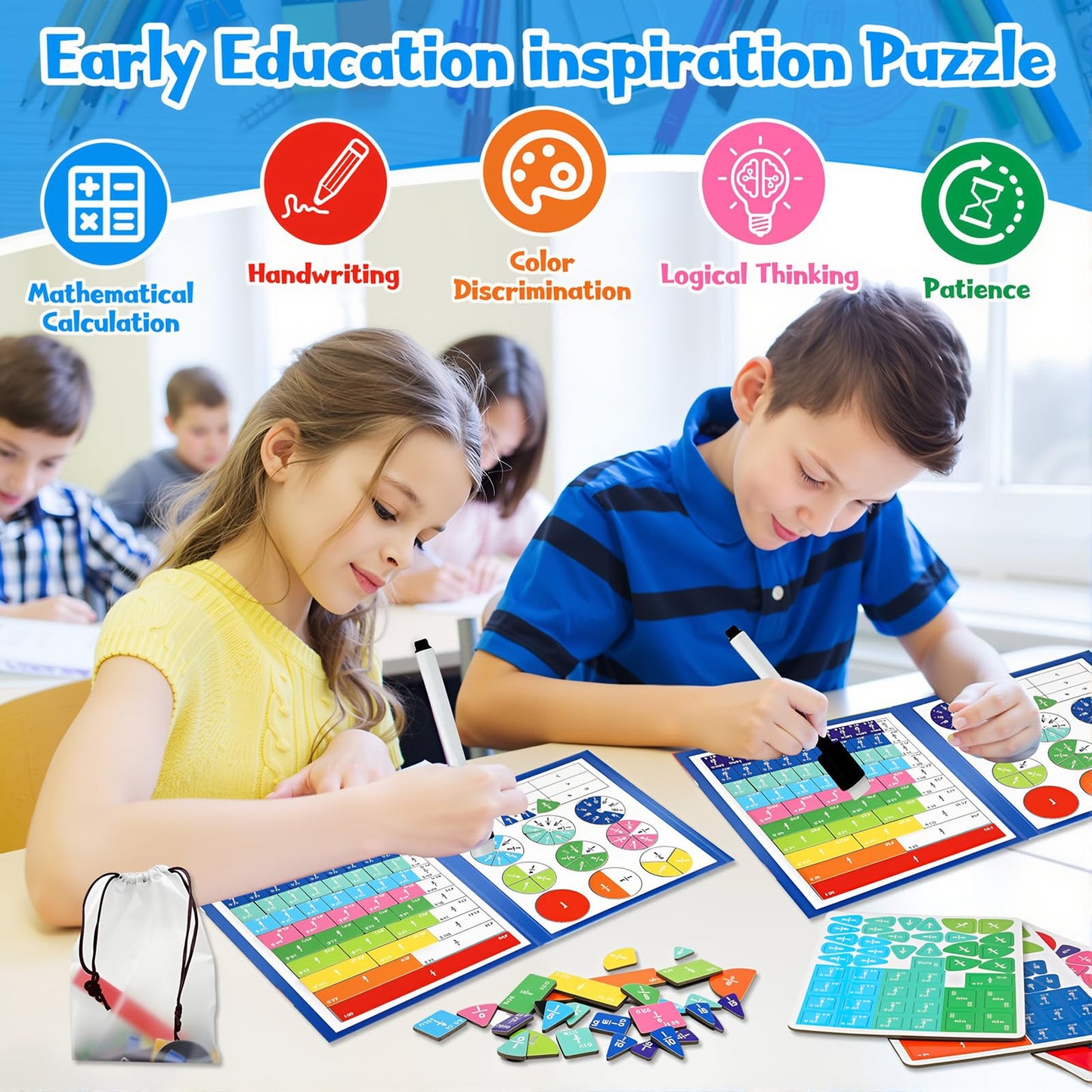 Magnetic Fraction Demonstration Book,Magnetic Fraction Tiles & Fraction Circles Set,Math Manipulatives for Elementary School,Montessori Fraction Manipulatives Learning Educational Puzzle Toys for Kids