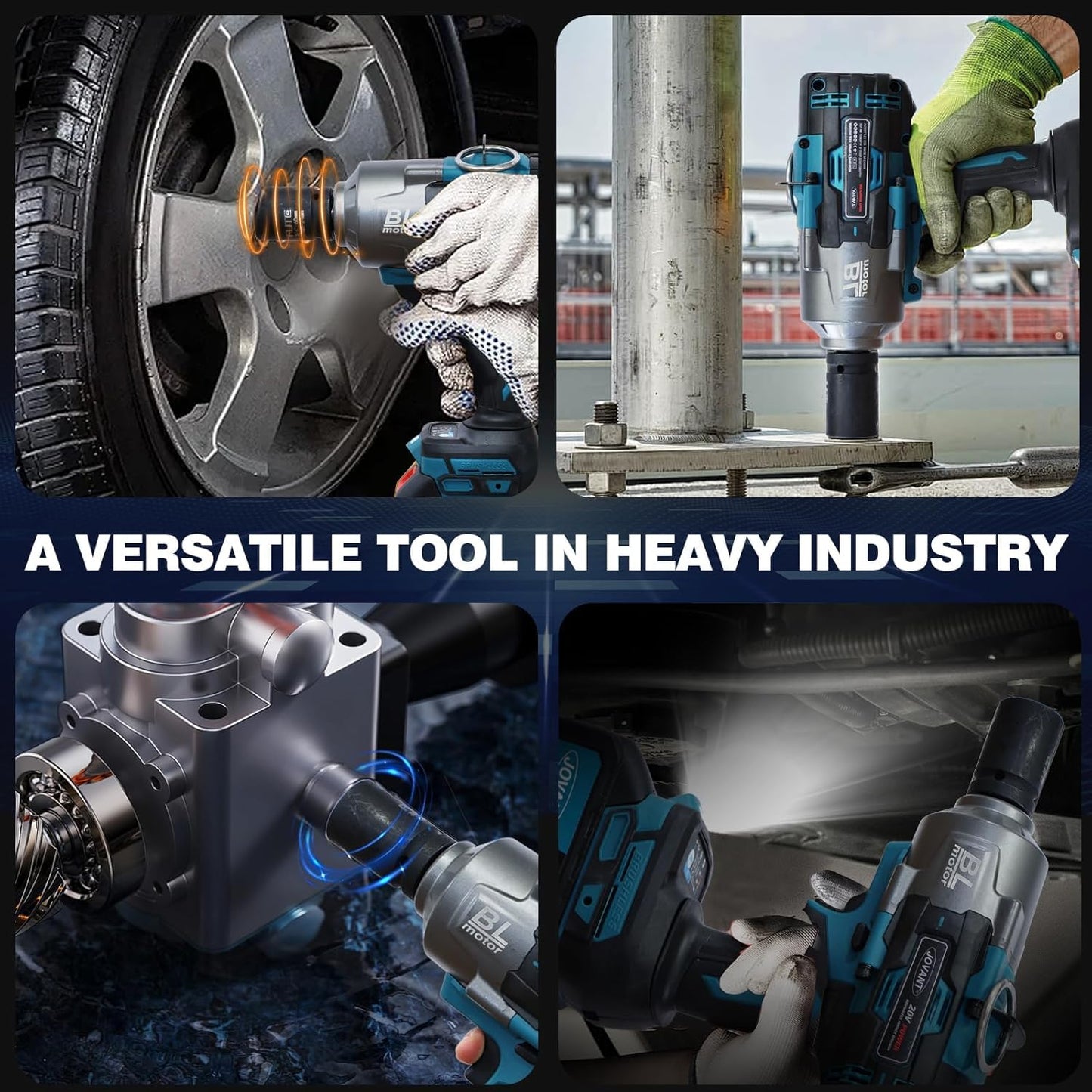 jovant Cordless Impact Wrench Kit, 20V MAX 3/4 Impact Gun, 1474Ft-lbs(2000N.m) Brushless Impact Wrenches, Power Wrench with 6-Mode Speed, 2x4.0Ah Batteries Cordless Impact Driver for Car/Mower