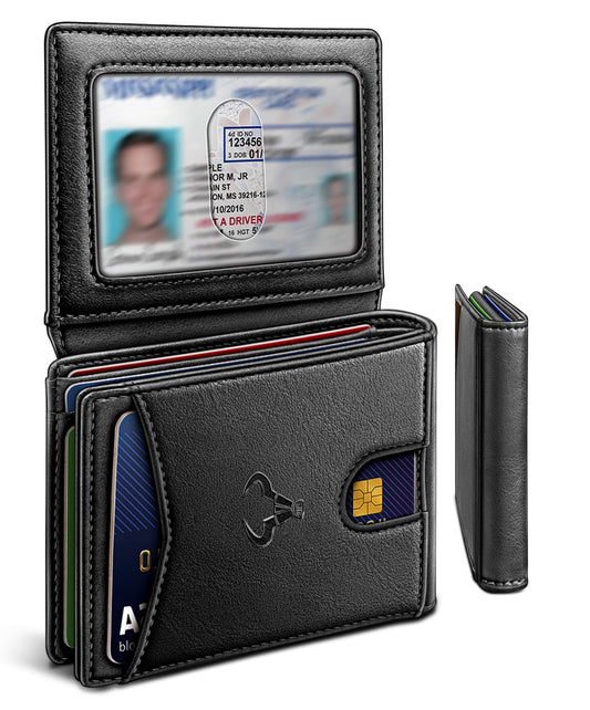 BULLIANT Men Wallet, Slim Leather Wallet Front Pocket Card Holder Gift For Men 11 Slots RFID Blocking