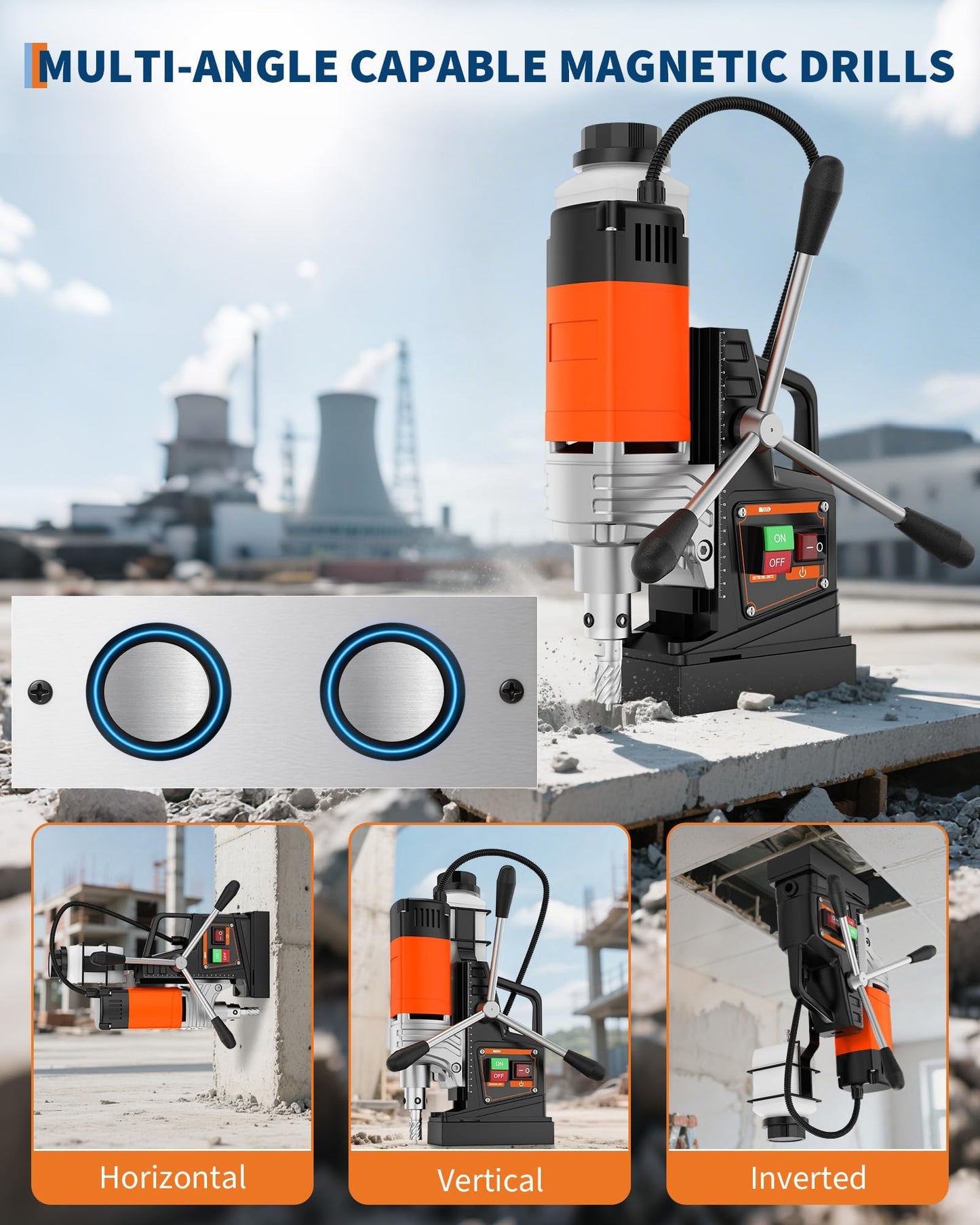 1650W Mag Drill Press, 1.57" Boring, 2922lbf Magnetic Base, 10-Speed, 810RPM, Portable Drill Machine with 10 Annular Cutters, 3 Twist Bits, Adjustable Depth, Industrial Drilling Tool Box