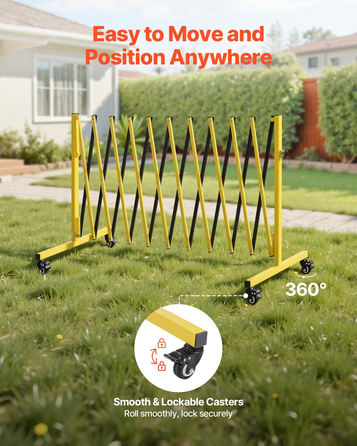 VEVOR Industrial Expandable Barricade, 13FT Expandable Safety Barrier, Flaxible Mobile Barricade with Locking Casters, Portable Folding Security Gate Traffic Fence for Driveway Warehouse Elevator