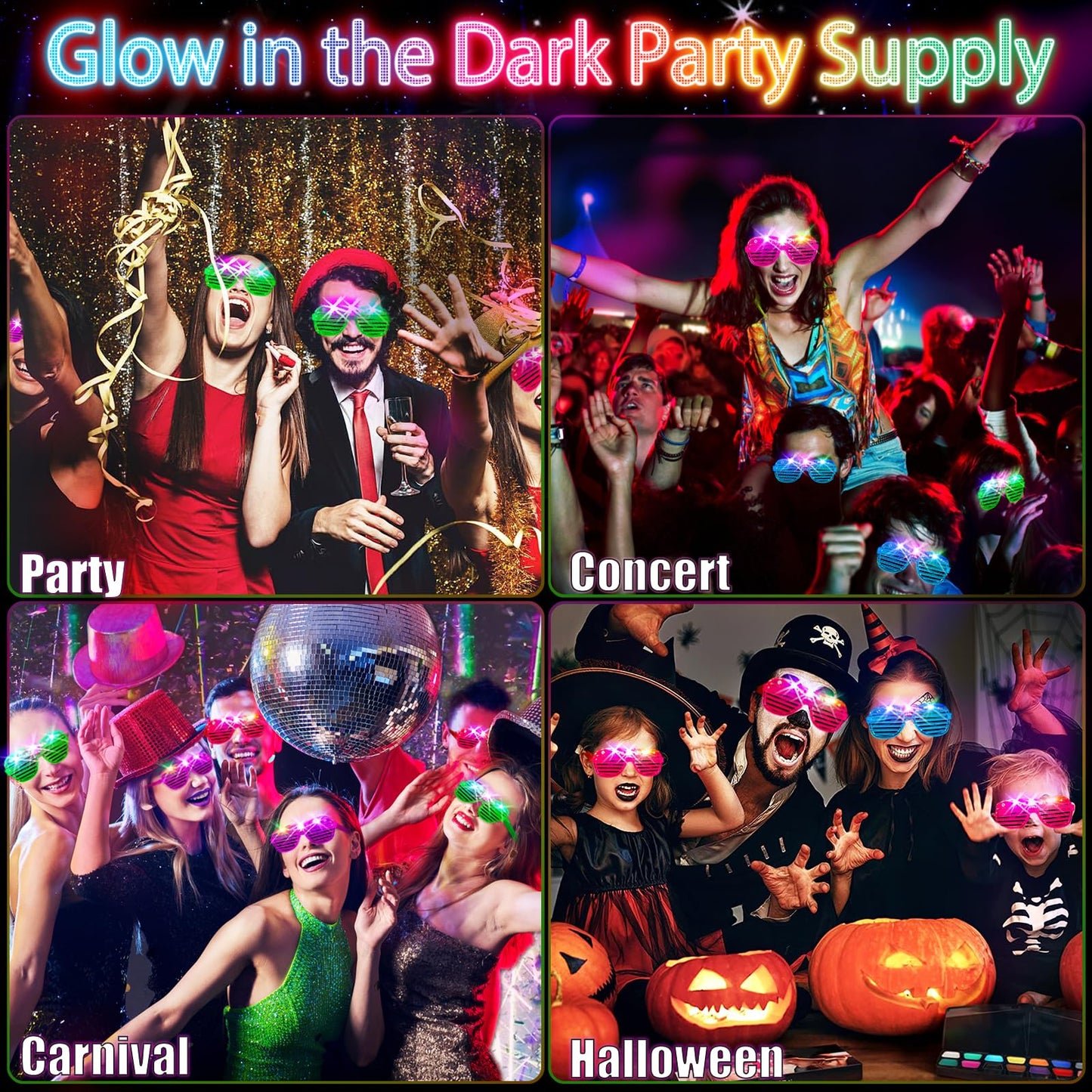 SHQDD 46 Pack Light Up Glasses, Glow in the Dark Party Favors, 5 Neon Color Led Glasses, Shutter Shades Glow Stick Sunglasses, Neon Party Supplies for Kids Adults Birthday Wedding Glow Toys Party