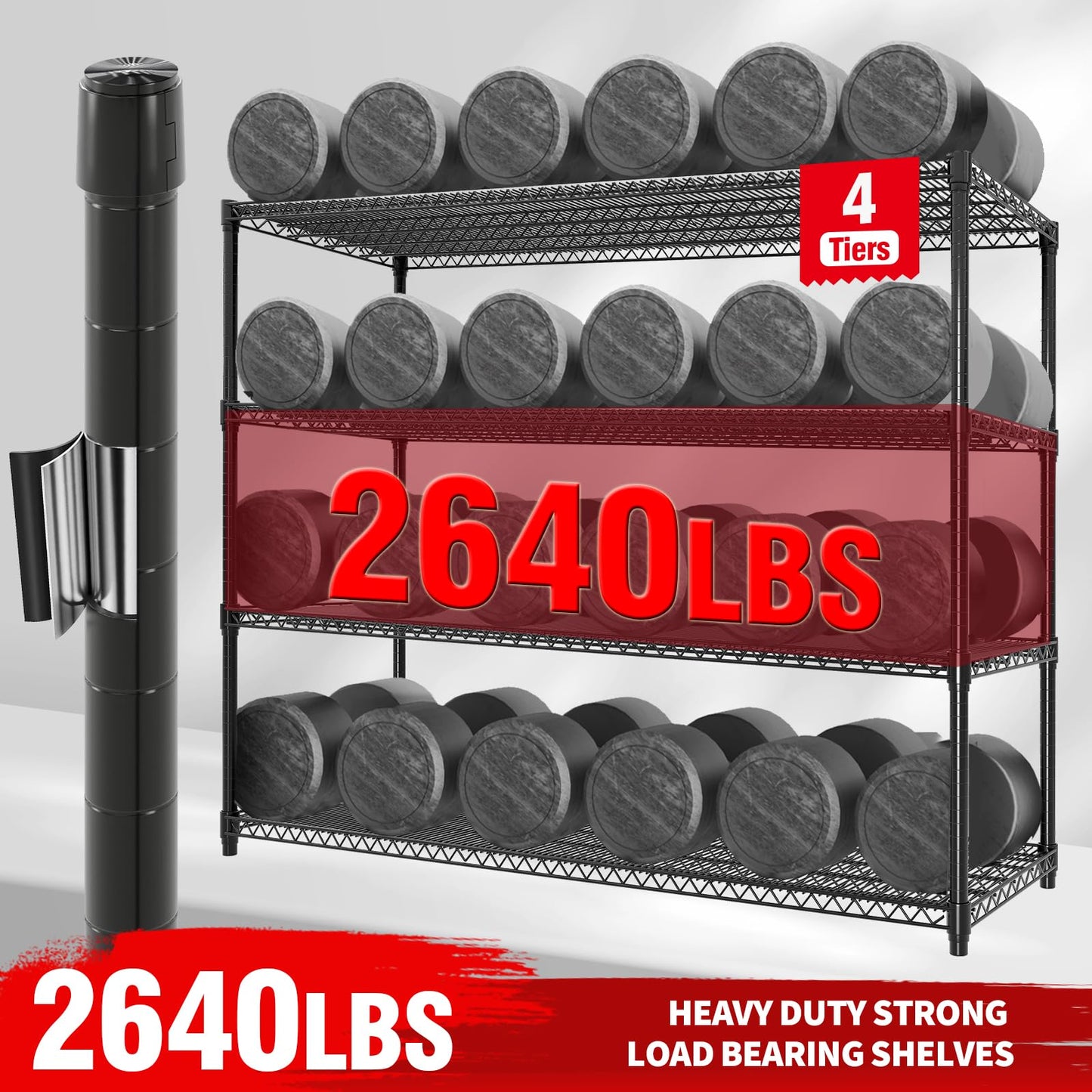 PeacefulHues 73.8" H Storage Shelves 4-Tiers Heavy Duty Shelving Unit with Wheels, 2640LBS Garage Shelving for Pantry Garage Kitchen Home Commercial, 73.8" H x 59" W x 23.9" D