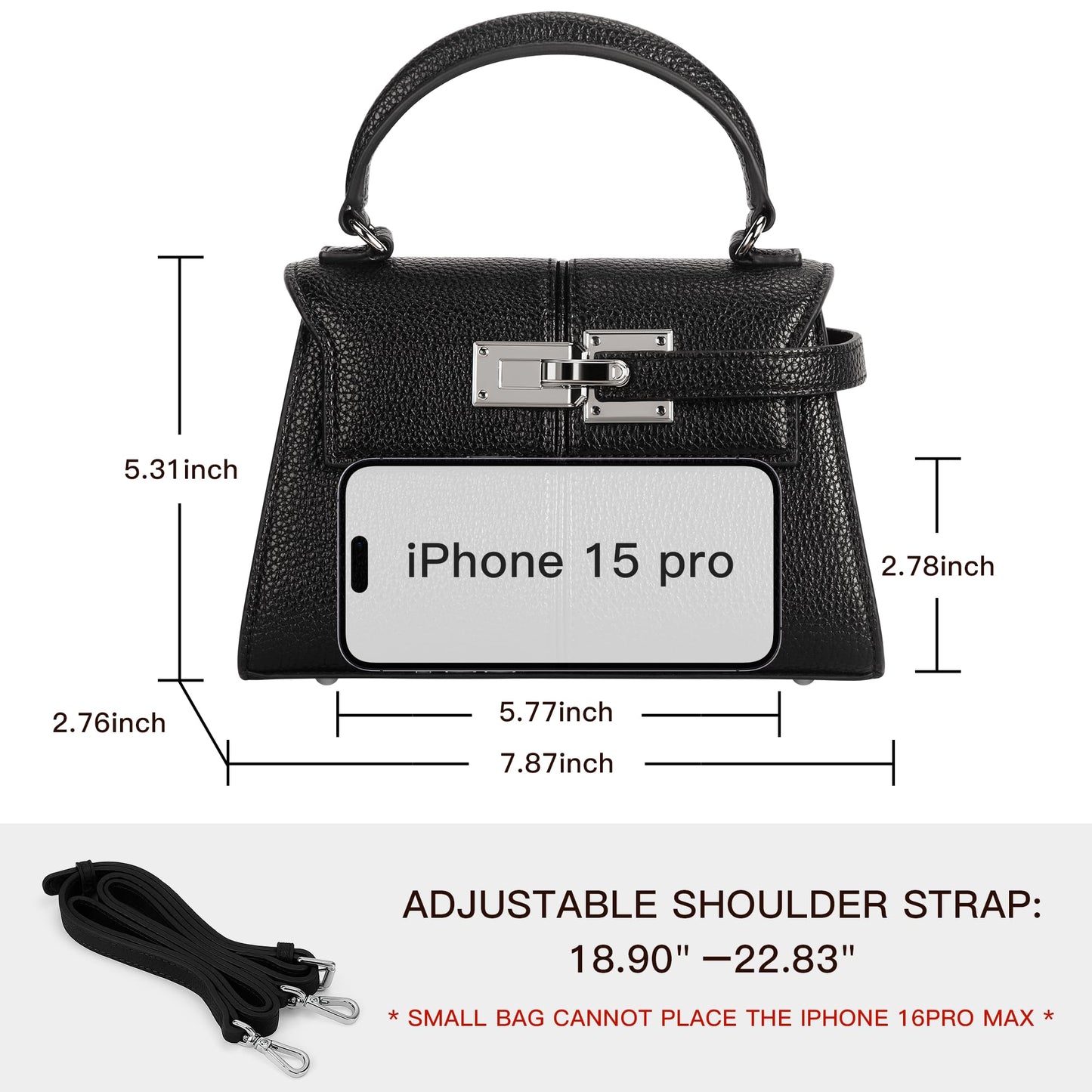 Women's Mini Top-handle Purse - Cute Vegan Leather Vintage Top Handle Bag with Adjustable Strap, Small Fashion Commuter Crossbody Handbag BLACK, Small