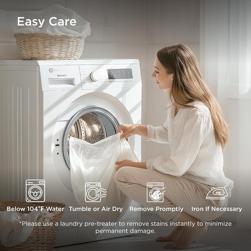 Bedsure Cooling Bed Sheets - Soft Rayon from Bamboo | Deep Pocket Up to 16" | Hotel Luxury White