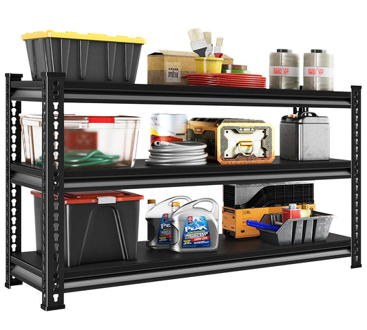 Rufokisa Metal Garage Shelving Heavy Duty，1530LBS Loads Garage Storage Shelves, 48”W 3-Tier Adjustable Storage Racks and Shelving Units for Garage Basement and Kitchen, 48”W x 18”D x 39”H,Black
