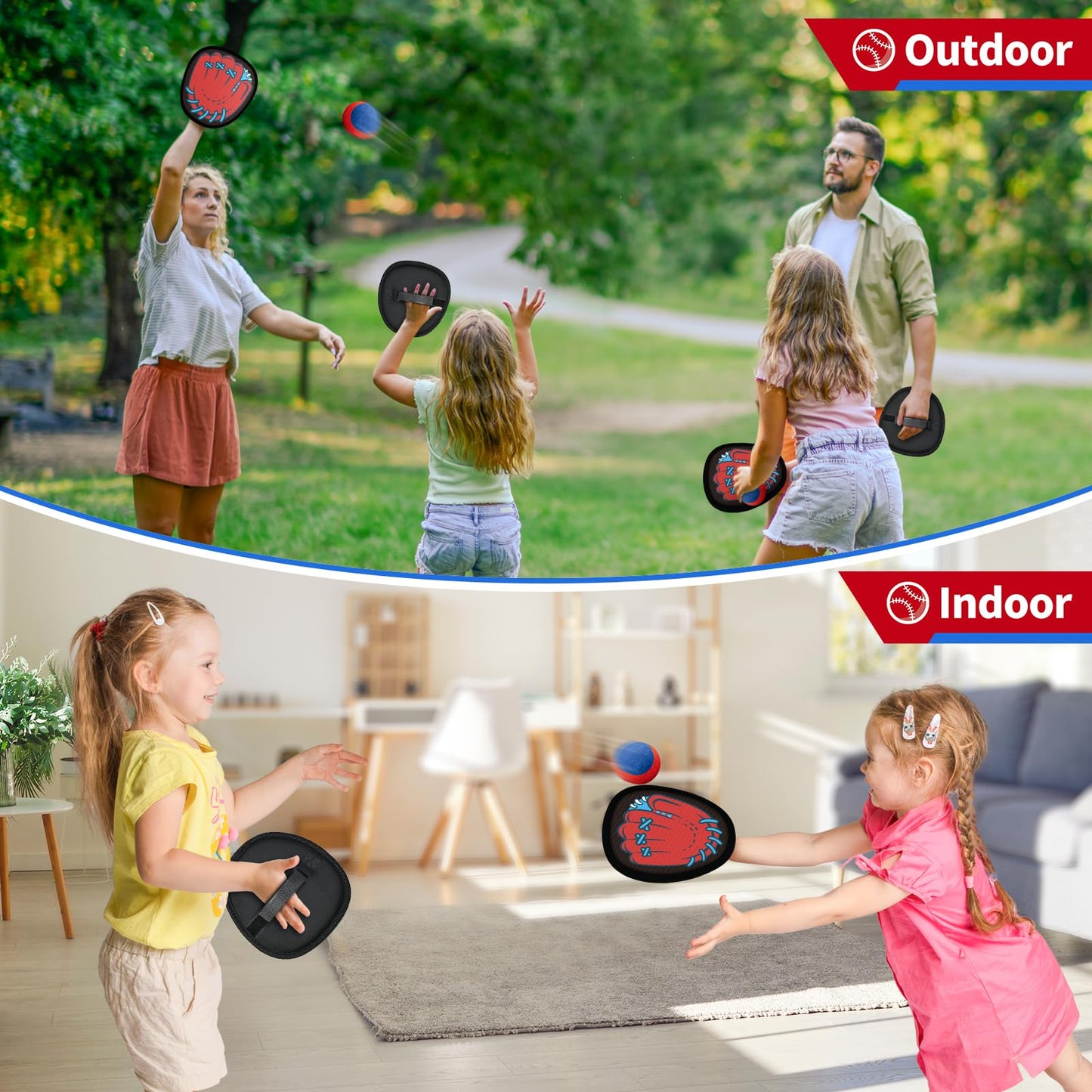 SpringFlower 4 Pack Catch and Toss Game, Toddler Catch Ball Game Set, Kids Baseball Beach Outdoor Pool Game Toy for Kids, Boys & Girls Toy for Kids Toddlers, Fun Idea Gift