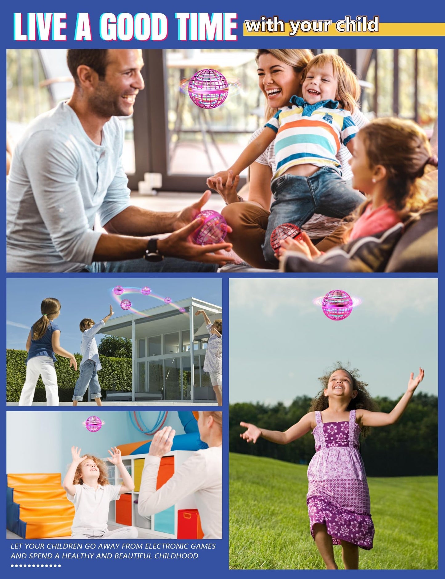 Vrainito Flying Orb Ball 2025 Upgrade, 2 Pack Hand-Controlled Flying Orb Toy, 360° Rotating Cosmic Globe Hover Ball for Kids (Purple + Red)