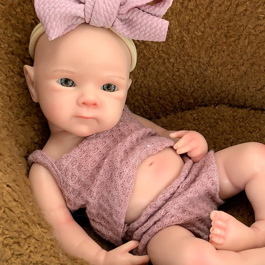 Yokyyi Reborn Baby Dolls Silicone Full Body 13 Inch Bettie Full Silicone Baby Doll Anatomically Correct that Realistic Soft Silicone Doll with Dark Pink Bow Dress