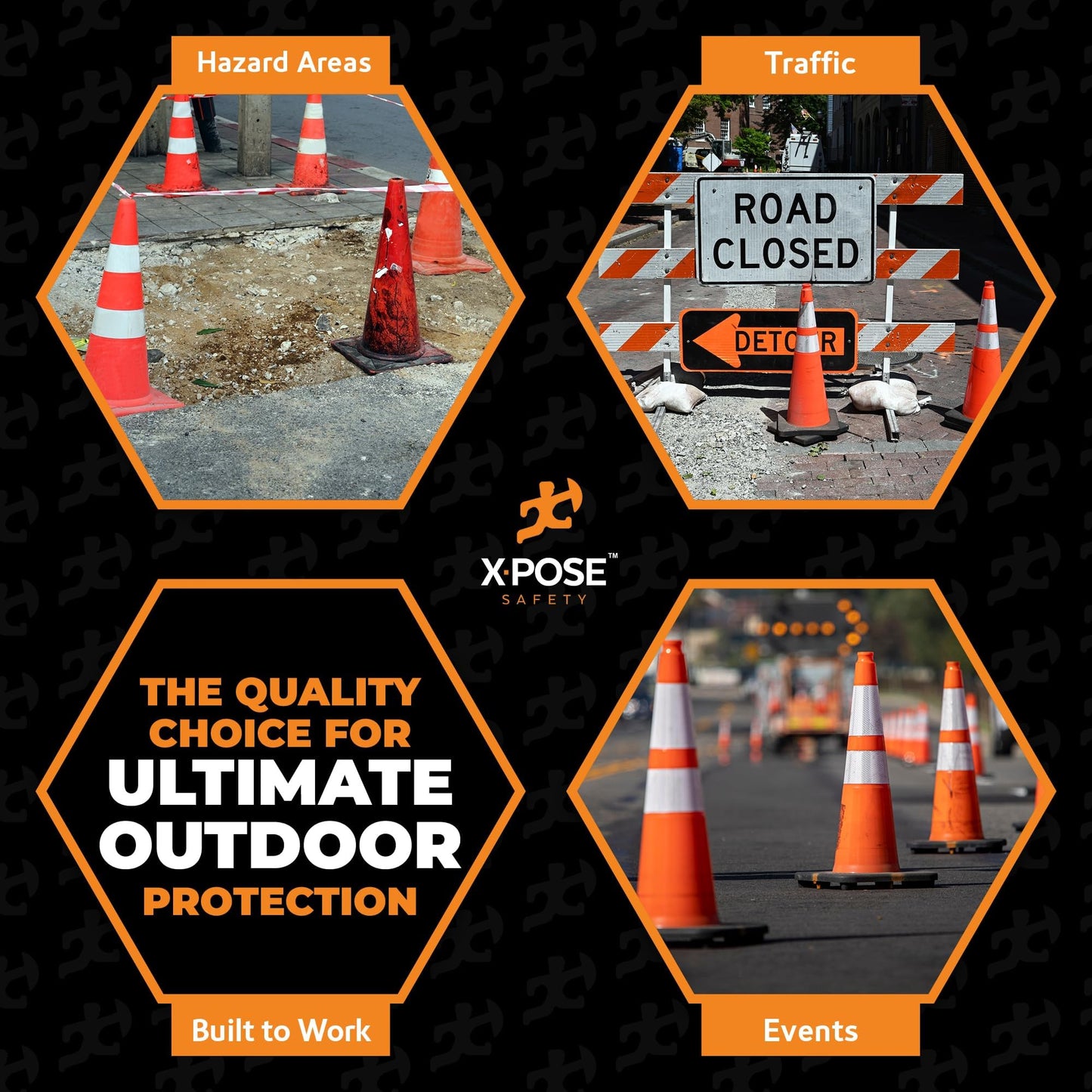 Xpose Safety 28 Inch Orange Slim Line Traffic Cones with 6" & 4" Collars, 6 Pack Multipurpose PVC Plastic Safety Cone for Parking, Soccer, Caution, Kids and Construction - DOT Approved