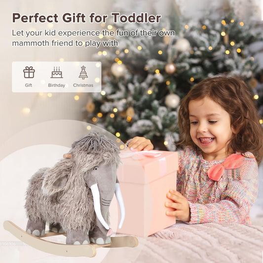 labebe - Plush Rocking Horse, Mammoth Rocker, Stuffed Rocker Toy for Child 1-3 Year Old, Kid Ride On Toy Wooden, Rocking Animal for Infant/Toddler Girl&Boy, Nursery Birthday Gift