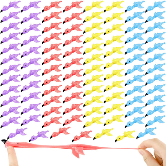 VioraWhite 100 Pcs Slingshot for Kids Flamingo Finger Toys Flying Flamingo Slingshot Rubber Stretchable Chicken Finger Flamingoes Game Party Favors Carnival Birthday Goodie Stuffers Novelty Gag Gifts
