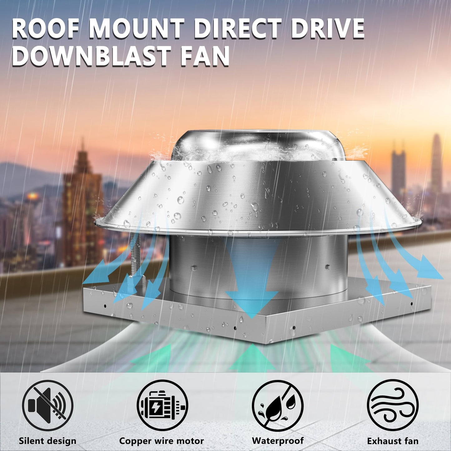 FICBXRA Roof Exhaust Fan Direct Drive Axial Downblast Exhaust Fan -26" Fan Base, 1/3 HP 115 Volt Single Phase Motor 2400 CFM
