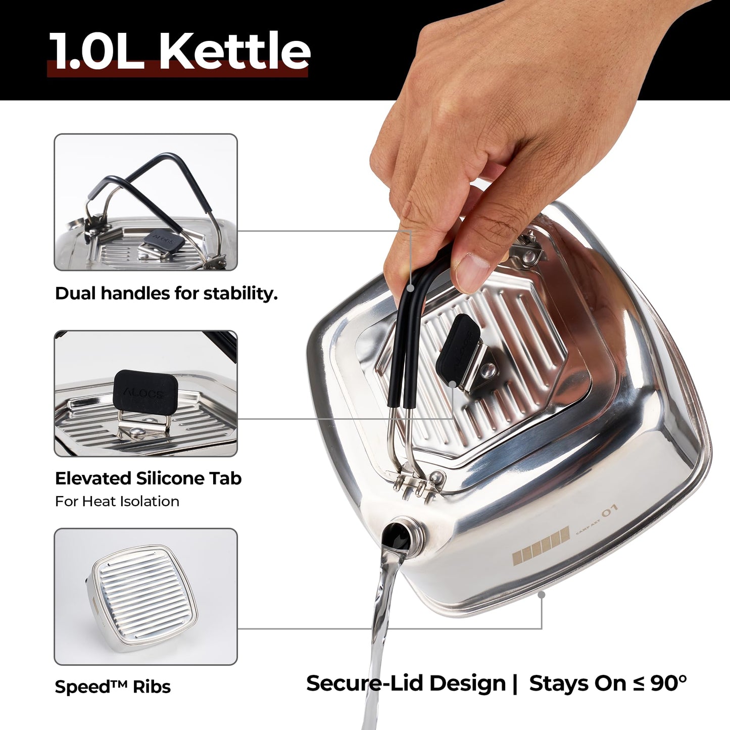 Alocs Camping Cookware Set, Stainless Steel Pot, 7-inch Non-Stick Pan, Portable Kettle, Outdoor Cooking System with Carry Bag for Kitchen, Picnic, Hiking, Backpacking,Fishing and Campfire