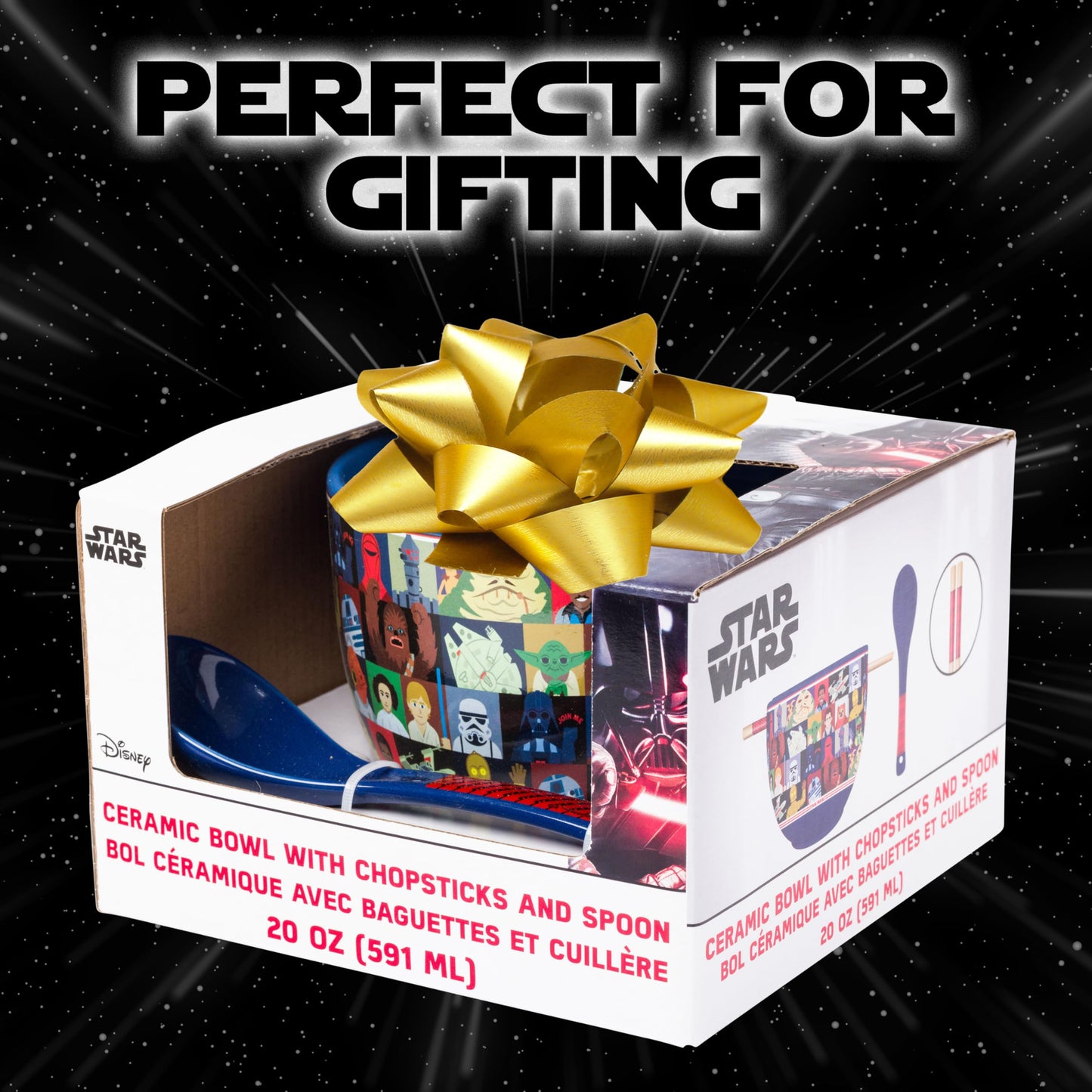 Silver Buffalo Star Wars Characters Ceramic Ramen Noodle Rice Bowl with Chopsticks and Spoon, Microwave Safe, 20 Ounces