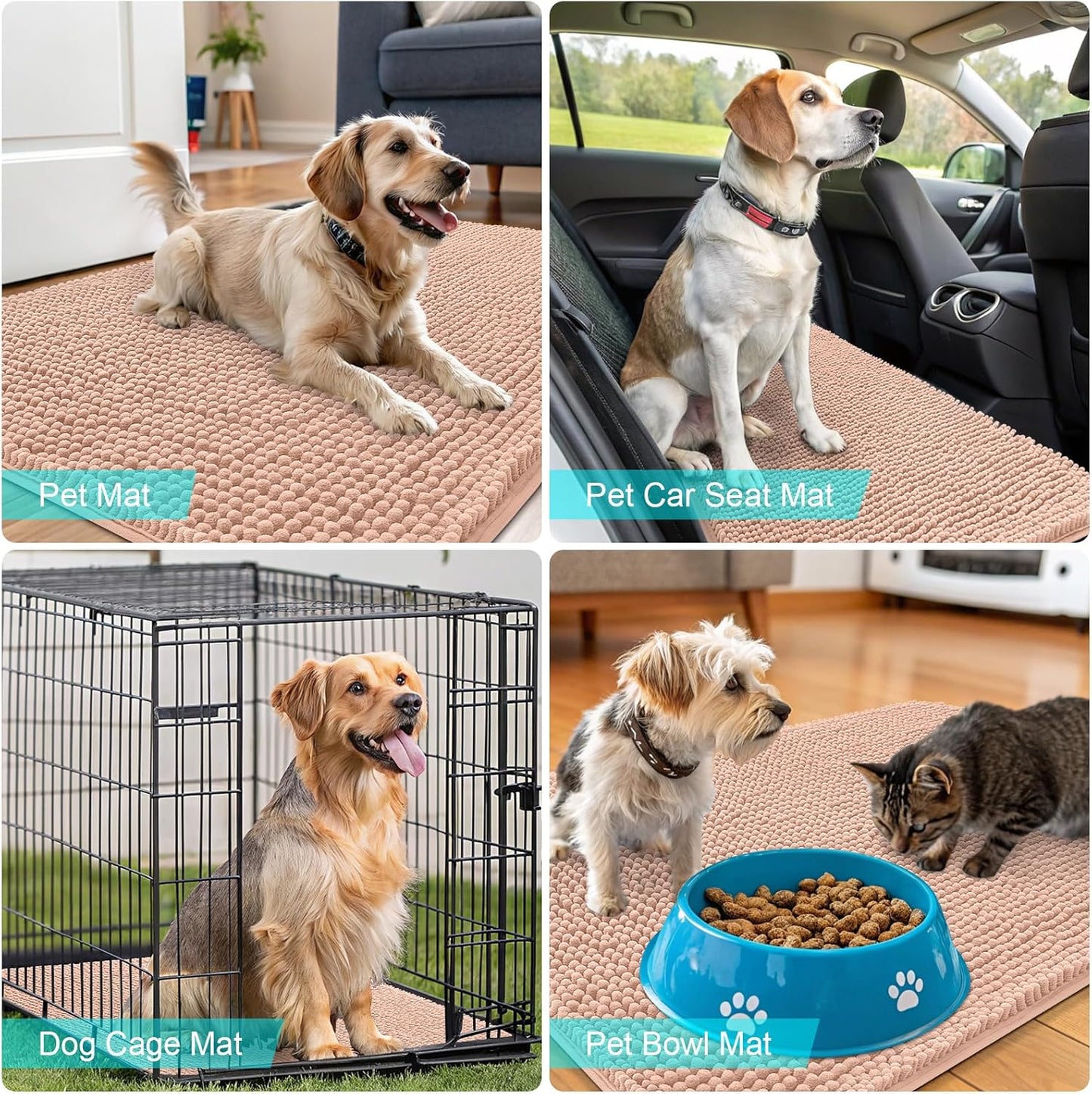 OLANLY Dog Door Mat - Absorbent Non-Slip Washable Doormat for Muddy Paws | Quick Dry Chenille, 45x27, Peach