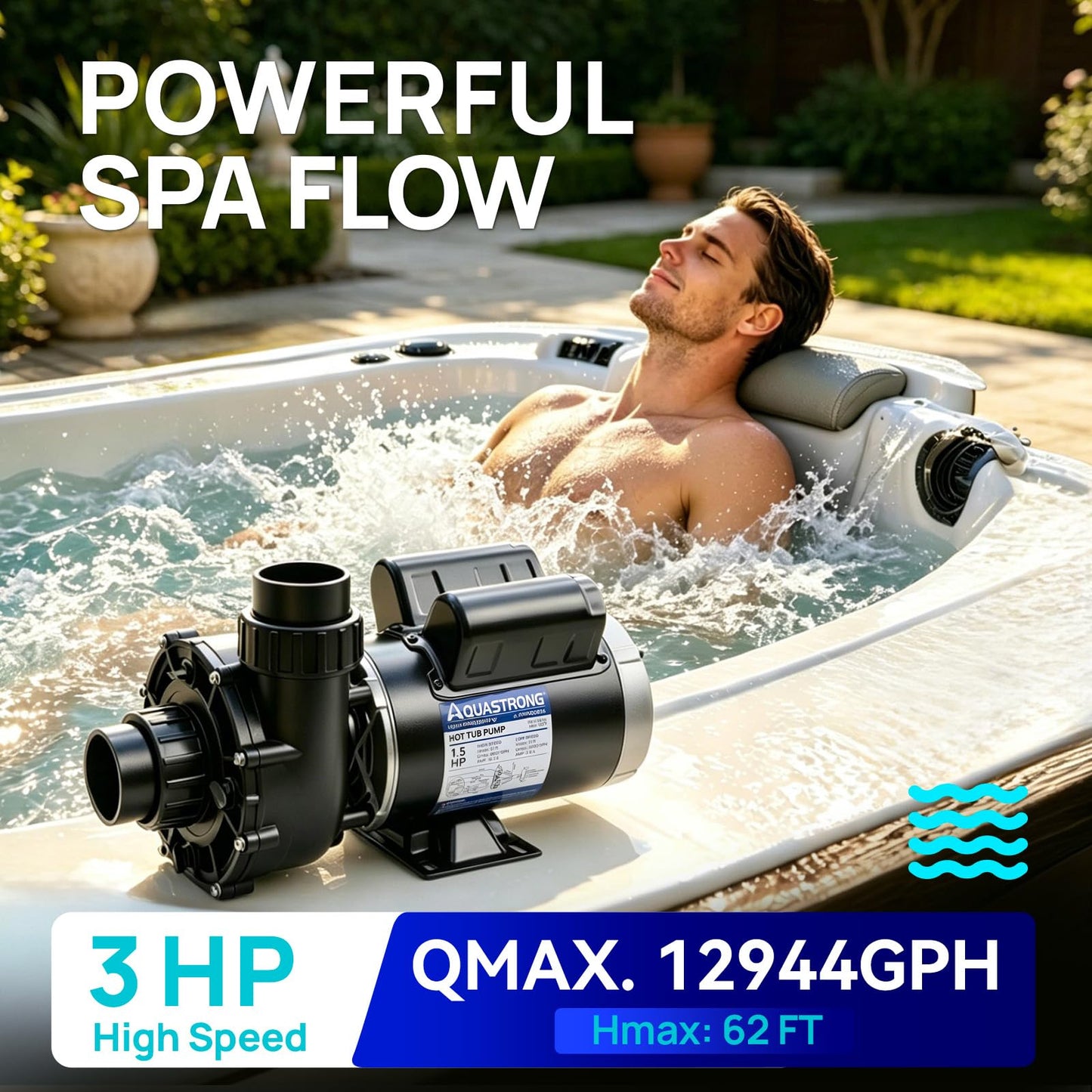 Aquastrong SPA Pump, Dual Speed Hot Tub Pump, Pure Copper Motor, Low Noise, Easy Installation with 1.5" & 2" Adapters, 90° Rotating Inlet & Outlet, Compatible with Hot Tubs & Spa Systems, Light Grey