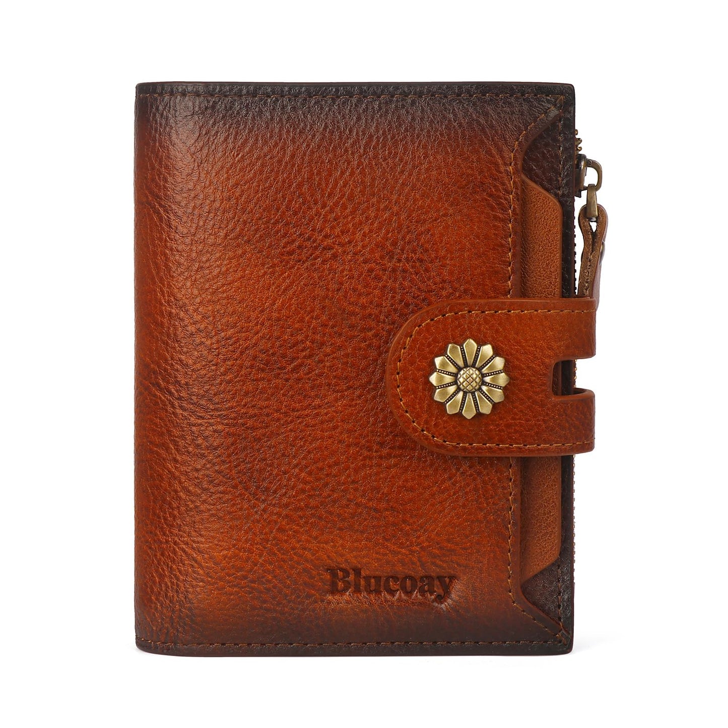 Blucoay Wallet Women,RFID Blocking Leather Womens Wallet Bifold Compact Card Holder Small Wallet for Women with Removable ID Window Brown