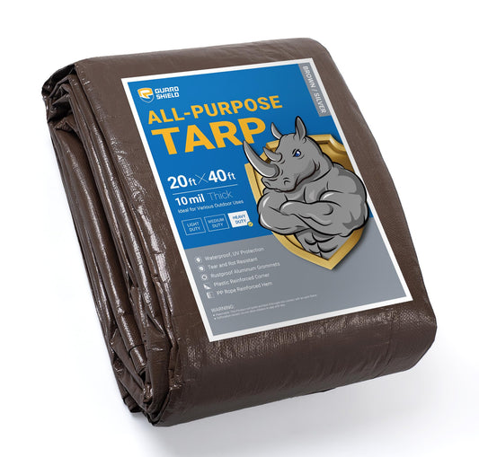 GUARD SHIELD Tarps Heavy Duty Waterproof 20x40 Feet Brown/Bright Silver Poly Tarp Cover Square Outdoor Thick UV Resistant Tarpaulin with Grommets 10mil