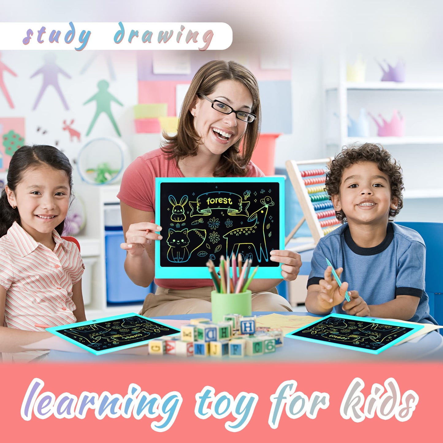 LCD Writing Tablet for Kids, 15 Inch Colorful Electronic Doodle Board, Educational Learning Kids Drawing Tablet Toys, Christmas Birthday Gift for 3 4 5 6 7 8 9 Year Old Girls Boy
