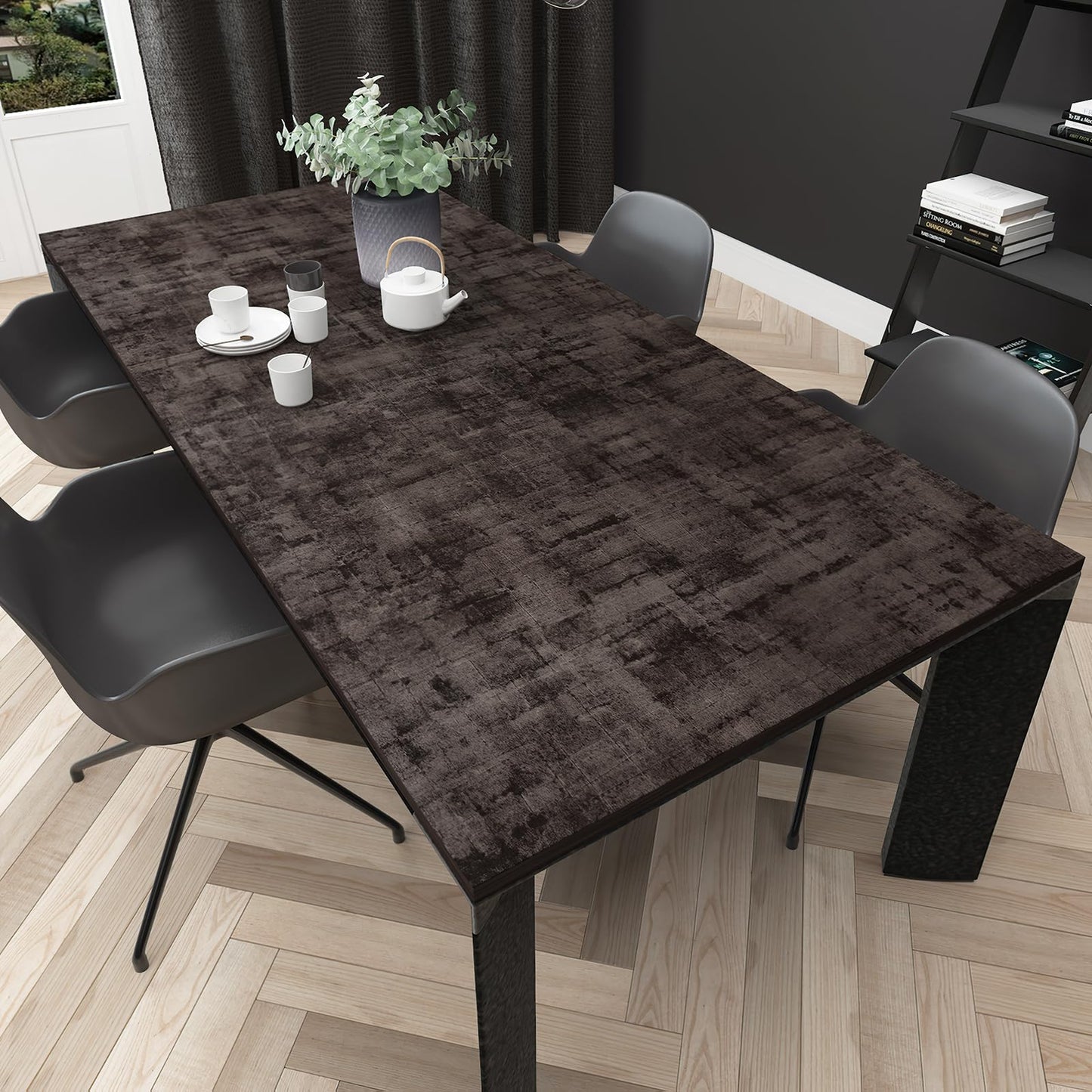 Grey Black Stained Concrete Contact Paper Dark Gray Cement Checkerboard Wallpaper Peel and Stick 16x354inch Air Guide Slot Design Matte Thick Self-adhesive Countertop Paper Waterproof Vinyl Wrap