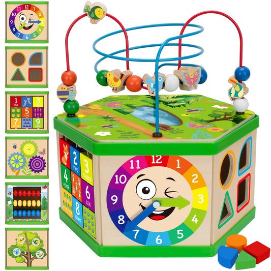 Wooden Activity Cube for 1 Year old, 12-18 Month Boys & Girls, 7-in-1 STEM Montessori Early Developmental Learning Toys for Kids Aged 1-2, Ideal 1st Birthday Gift Toys for Baby, Toddlers (Green)