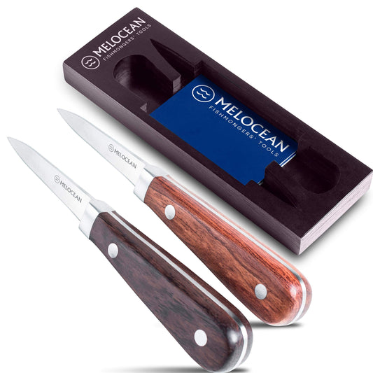 Melocean Oyster Shucking Knife Set of 2 - Professional Oyster Knife Shucker Clam Opener Kit in Lovely Box - Bonus Ebook and Brochure Included