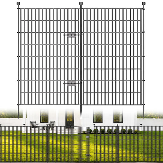 10 Panels No Dig Decorative Outdoor Garden Fence with Gate for Yard, 48 in(H) X 23.6ft(L) Animal Barrier Fencing Rustproof Metal Wire Panel Border for Dog, Rabbits, and Patio Temporary Ground Stakes