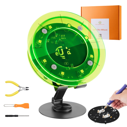 eUda+ STEM Interactive Lucky Wheel for 12-14-16-18+ Craft Kits for Teens 14-16 Stem Build Kits Ages 15-18 Physics Kits for 13-15 Year Old Soldering Practice Kit for Beginners (Soldering Version, RFG)