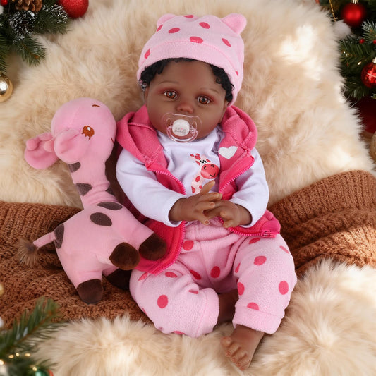 CHAREX Reborn Baby Dolls, 22'' African American Realistic Weighted Toddler Doll with Black Curly Hair and Open Eyes, Cloth Body, Lifelike Real Baby Doll Gift with Accessories Set, Vinyl, Age 3+