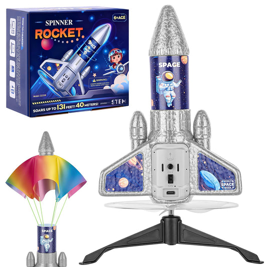 VisionX Kids Rocket Launcher Toy, 2nd Gen Improved Design, Launch Up to 200ft, Auto-Launch Rocket Toy with Parachute, Outdoor Toys for Kids 5-13, for Boys & Girl, Gray