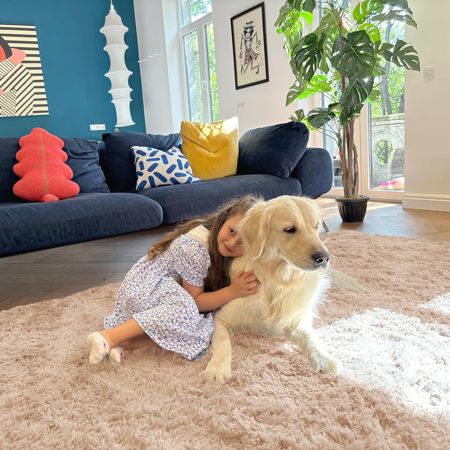 OLANLY Large Area Rug - Soft Fluffy Shaggy Carpet for Living Room & Bedroom | 9x12 Beige