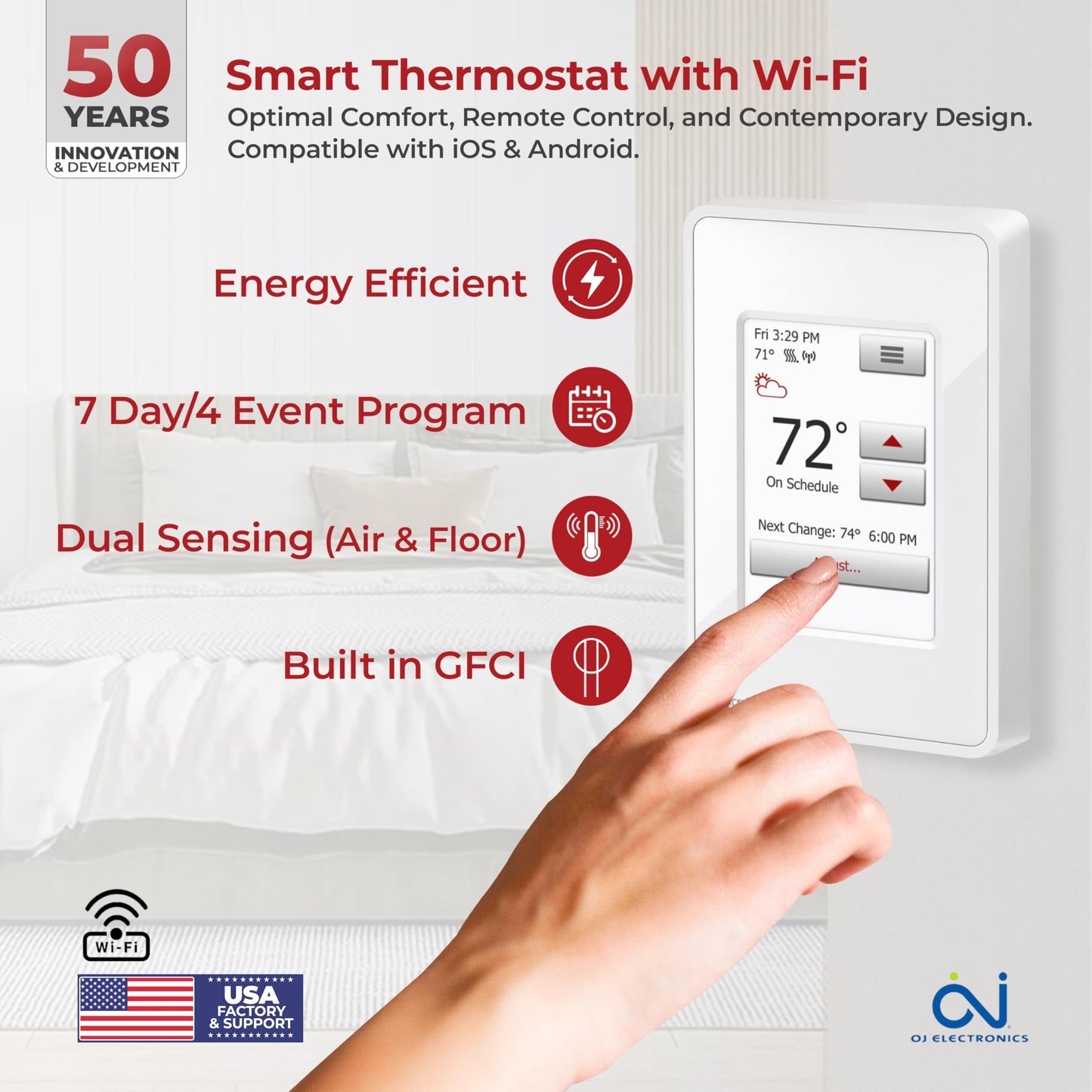 LuxHeat 130sqft Floor Heating Cable Kit - 120v Heated Bathroom Floor Kit - Heated Flooring System Includes UWG4 WiFi Programmable Thermostat w/GFCI, Heating Cable, Alarm & Flooring Sensor
