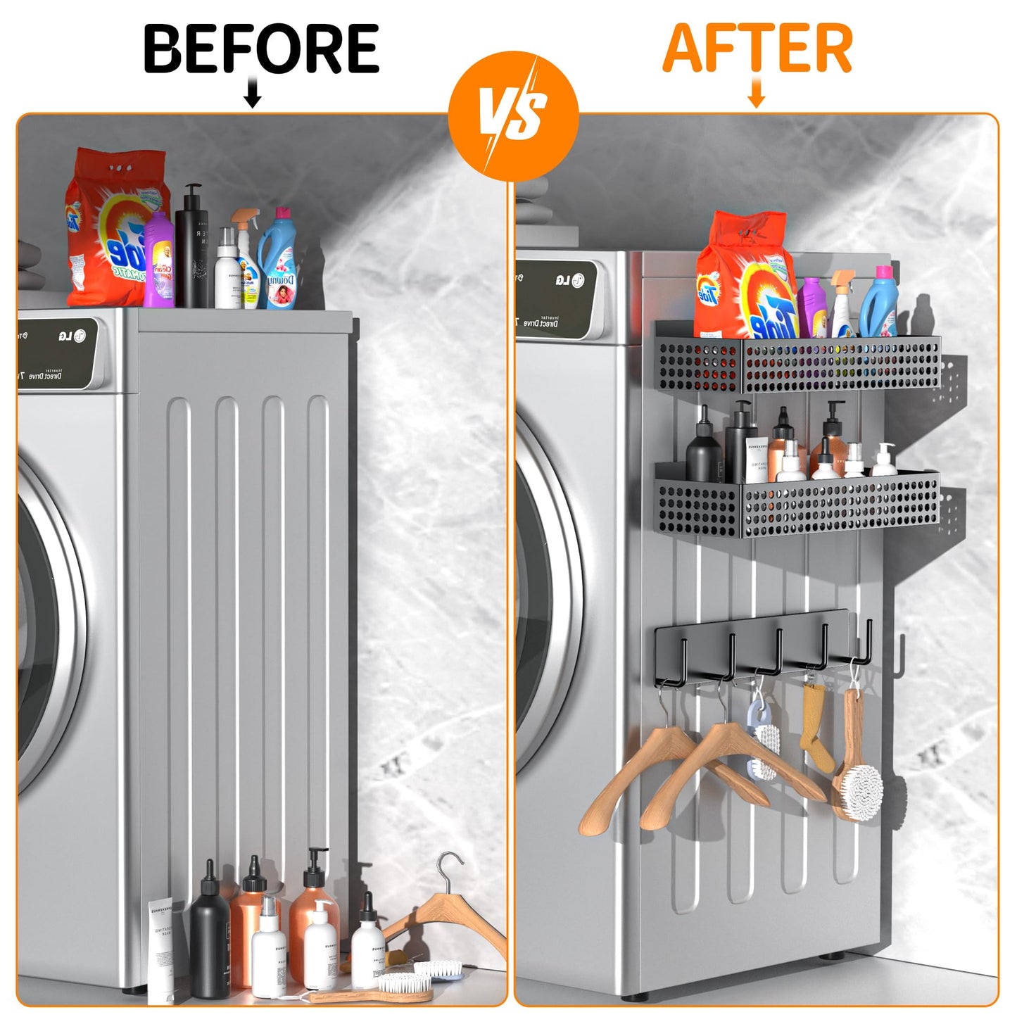Toosci Magnetic Spice Rack for Refrigerator 2 Tiers and Paper Towel Holder and Utensil Holder, Magnetic Refrigerator Organizer, Strong Magnetic Fridge Shelf, Side Fridge Storage Rack for Kitchen