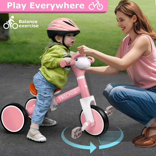 Toddler Balance Bike with Light & Music, Tricycle for Toddlers 1-5 Year Olds, Toddler Tricycle for Boys Girls, Kids Bicycle with Removable Pedal, Birthday Gifts for 1 2 3 4 5 Year