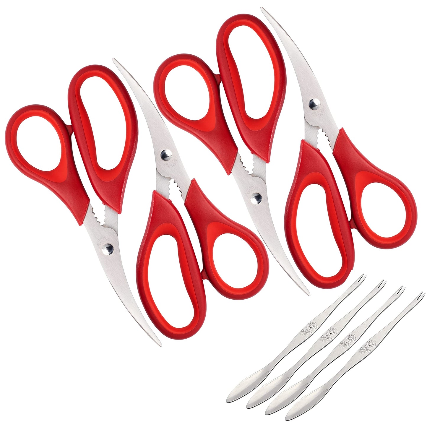 8 piecesred Seafood Scissors Crab Scissors Professional and durable Seafood Shears Multifunctional Crab Leg Crackers and Tools