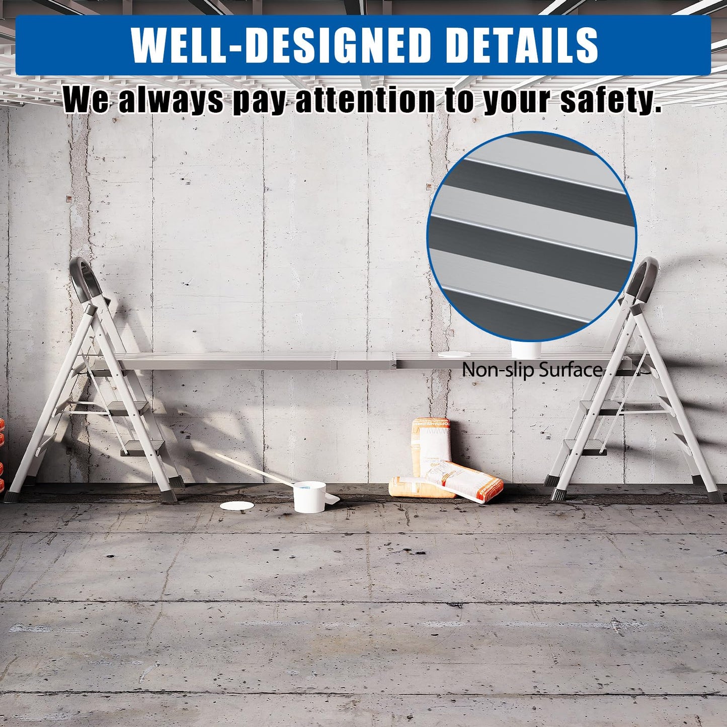 8-13Ft Telescoping Work Plank, Aluminum Adjustable Scaffold Platform with Skid-Proof Surface, Ladder Accessory, 440 Lbs Capacity, Extension Plank for Safe Work