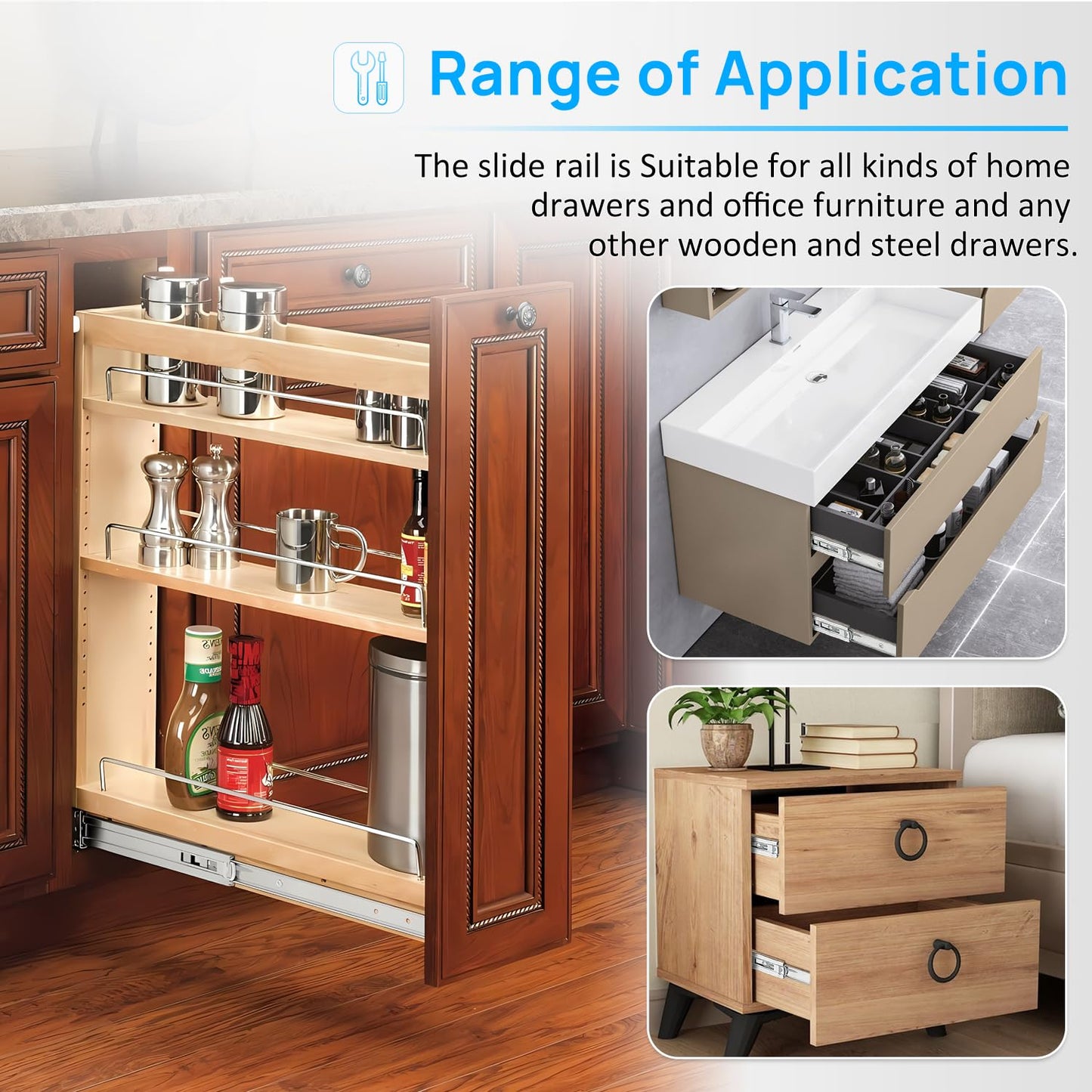 REGUDA Stainless Steel Drawer Slides Ball Bearing 3 Folds Full Extension Side Mount Cabinet Runners Glides Rails Track 100 Lbs Load 10 12 14 16 18 20 22 24 Inch (Silver-Stainless Steel- 1 Pr, 12 inch)