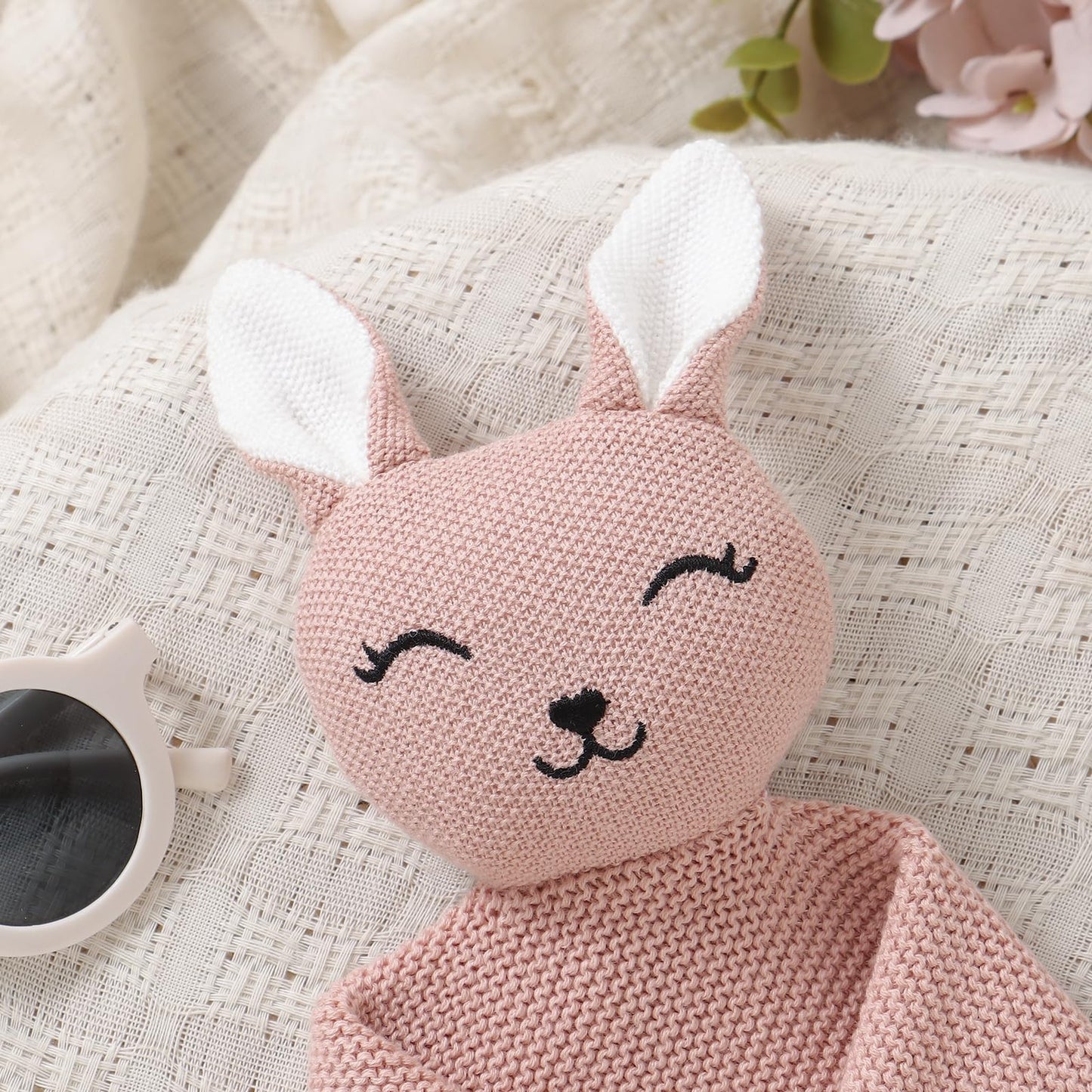 LAWKUL Bunny Lovey Baby Blanket Soft Cuddly Security Blanket Knit Snuggle Comfort for Newborns Toddler Boy Girl Pink 16x16in