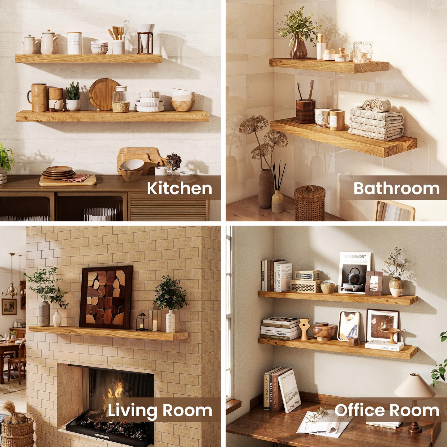 Dreamland Rustic Elm Woood Floating Shelves for Wall Decor, 30" W x 8" D x 1.5" H Floating Shelves Set of 2, Wall Mounted Deep Wooden Shelf for Living Room, Bedroom, Kitchen, Bathroom, Walnut