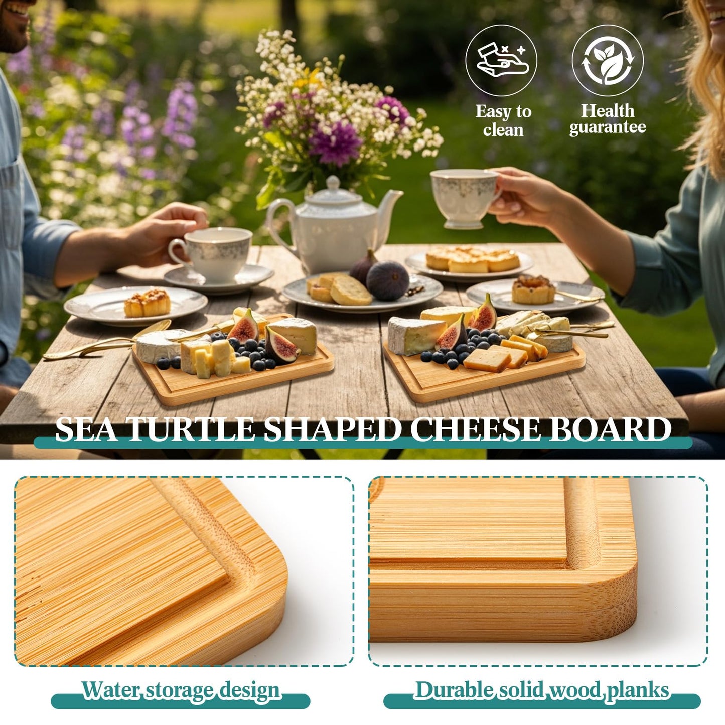 Ziliny Sea Turtle Shaped Cheese Board Set Small Charcuterie Cutting Board Wooden Platter with Knives Forks Funny Serving Trays Turtle Gift for women Christmas Party Kitchen Decoration