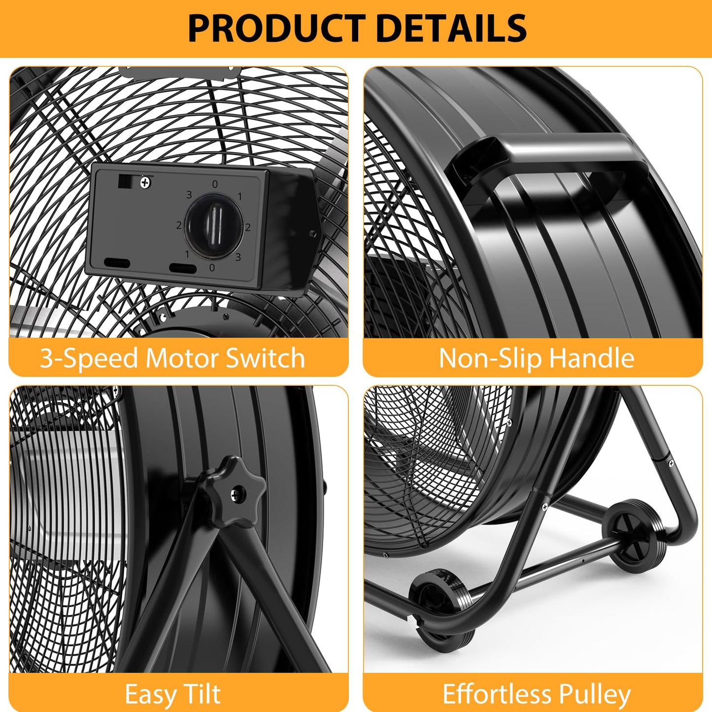 Towallmark 24 Inch High Velocity Industrial Drum Fan, 3 Speed Heavy Duty Metal Floor Fan, 360 Degree Tilt Barrel Fan for Warehouse, Workshops, Garage, Factory and Basement