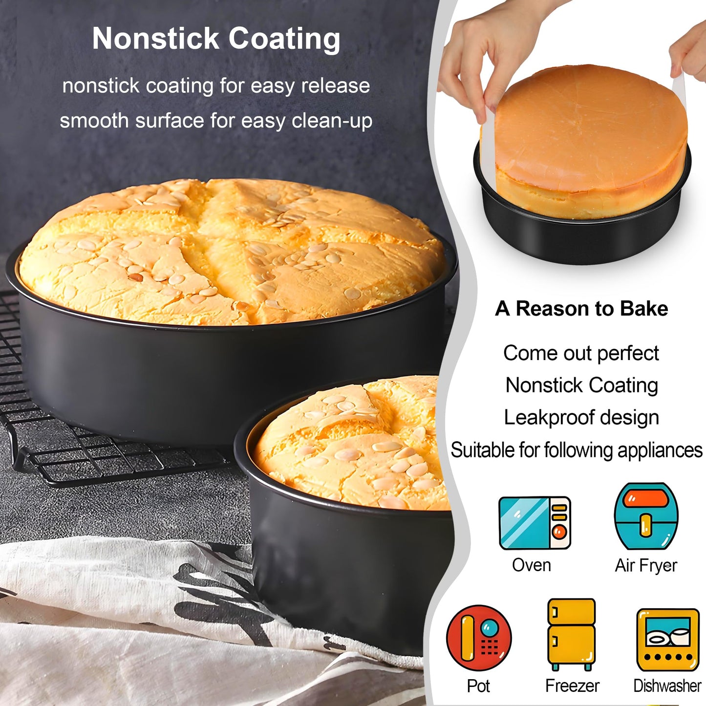 AWTBDP 8 Inch Cake Pan Set of 3, Nonstick Baking Pans Set with 100PCS Pre-cut Parchment Paper for Layer Cakes, Durable Round Cake Pans Sets for Baking for Birthday Christmas, Dishwasher Safe