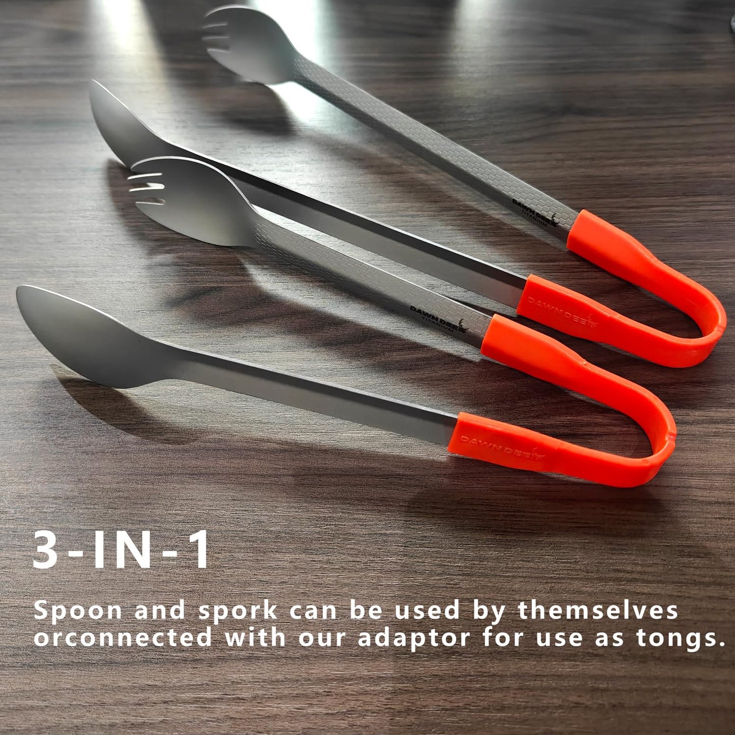 Dawn Deer 3 in1 Titanium Ultralight Cutlery Set, Long Handle Spoon and Spork, Camping tong, Travel Utensils with Bag (16CM)