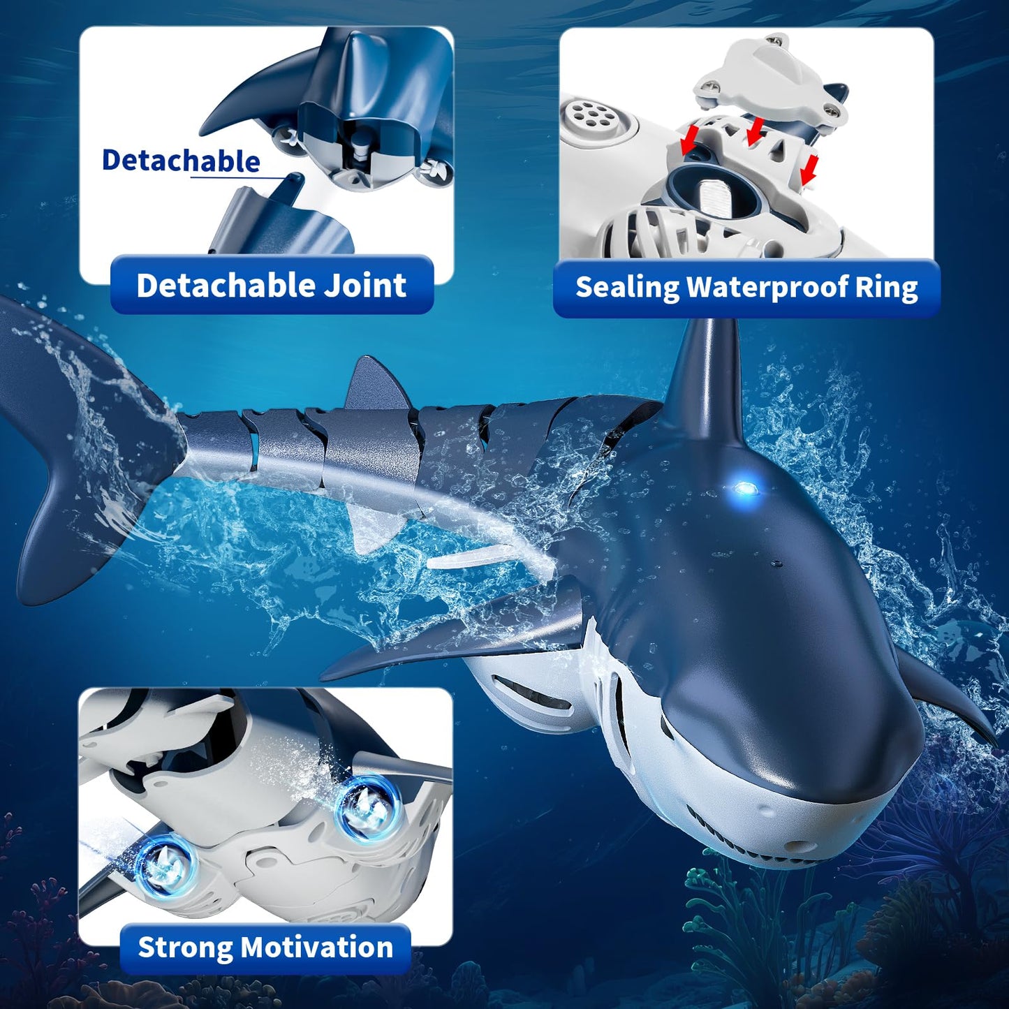 JUKUDAHU 2.4Ghz Remote Control Shark Toys for Kids 6 7 8 Years Old, 1:18 Scale High Simulation Shark for Pool, Bath Toys for Toddlers, Electronic RC Sea Animal, Outdoor Water Gifts