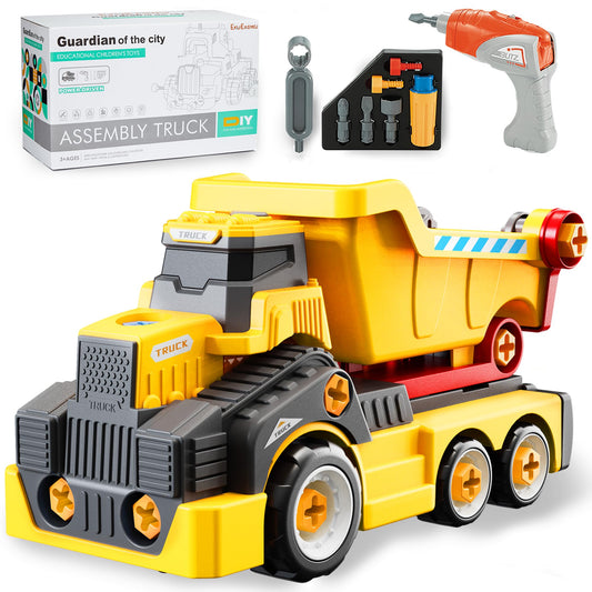 EKU EASYKU 11inches Large Take Apart Construction Toys Dump Trucks for Boys Girls Kids 3-5 6-8 Year Old Electric Drill Set Assembly Building Toys Learning Toys