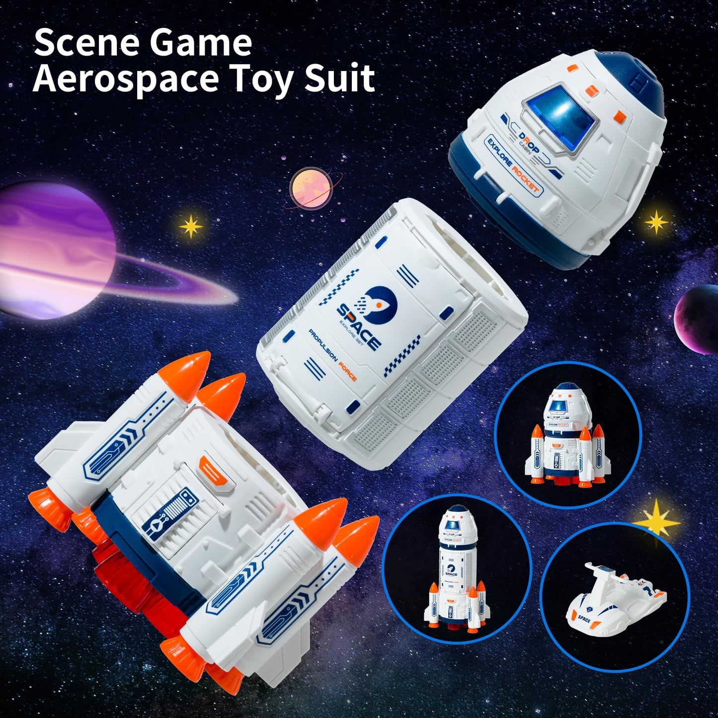 Wbzle Space Rocket Toys, Rocket Ship with Astronaut Toy for Educational, Concentration, Learning Rocket Fun Space Gifts, for Space Exploration, Knowledge Toys for Kids 3-5