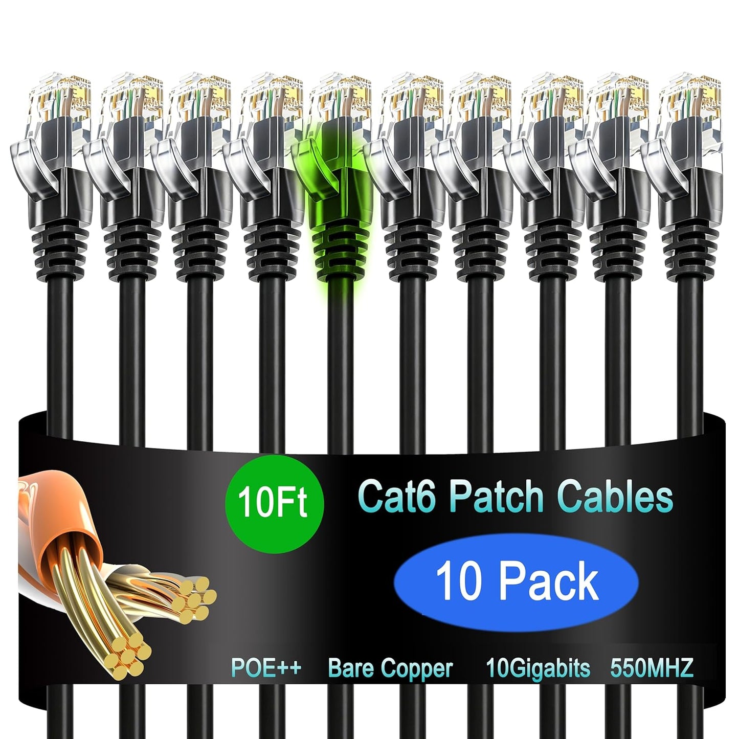 Lysymixs Cat6 10 (10 Pack) 10G Ethernet Cable ft - Network Patch Cable for Data Centers, Home and Enterprise Networks