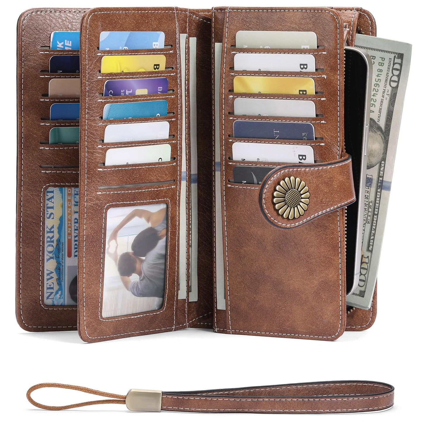 SENDEFN Wallets for Women Leather Credit Card Holder with RFID Blocking Large Capacity Wristlet