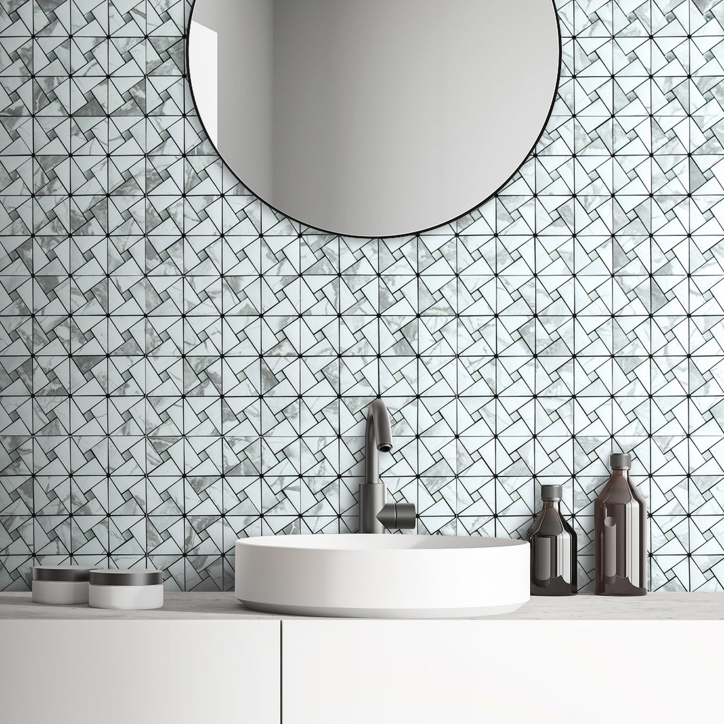 DICOFUN White Marble Look Peel and Stick Backsplash Tile, Mixed Glass Self-Adhesive Mosaic Tiles, Stainless Steel Stick on Wall Tiles for Kitchen and Bathroom Backspalsh, Mirror Décor, 10